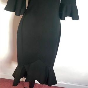 VFEMAGE ASYMMETRIC RUFFLE HEM DRESS 3/4 SLEEVES